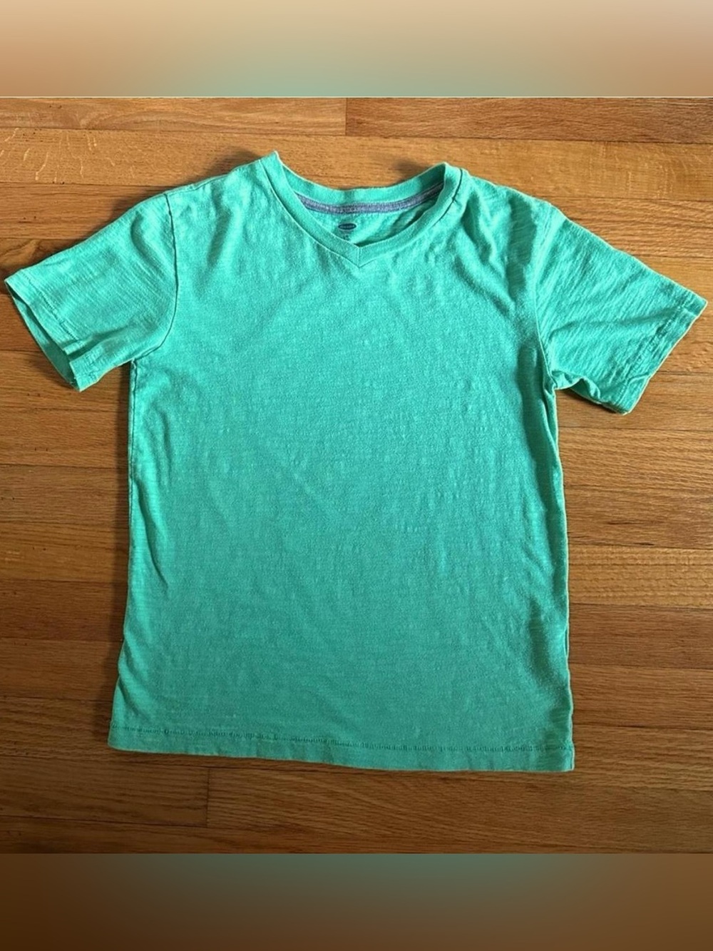 Old Navy Boys Unisex Kids Short Sleeve V Neck T Shirt Bright Green Slub Cotton L